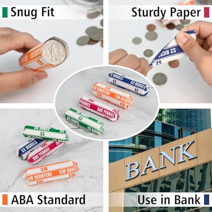 THEBLUETOUCH 400 pcs Assorted White Kraft Flat Coin Wrappers - size: 400 Assorted