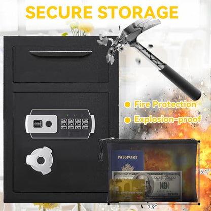 KAER 2.8 Cuft Drop Safe for Small Business Heavy Duty Steel Money Safe with Drop Slot for Cash,Slips,Documents,Depository Cash Safe with Fireproof Bag,Anti-Theft Cash Drop Box for Home/Retail/Office - size: 2.8 Cuft