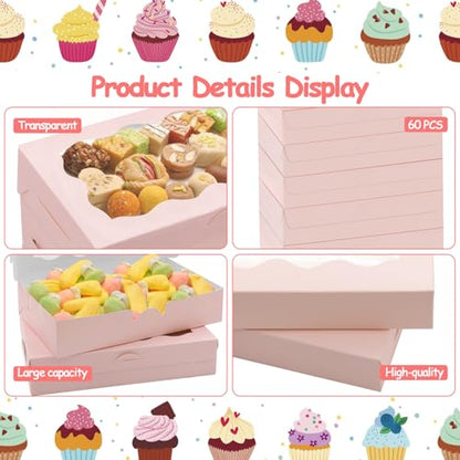 60 Pack 7 x 4 3/8 x 1.5 Inch Pink Cookie Boxes with Clear Window - color: 60PCS Pink Boxes