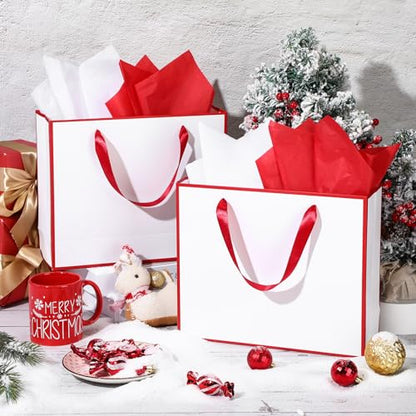 ReliThick 12 Pack Paper Gift Bag with Handles & Tissue, White, Red - color: White, Red