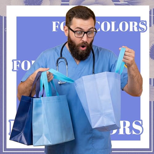 Sweetude 16 Pcs Blue Gift Bags, Reusable Non-woven Tote with Handles - color: Blue