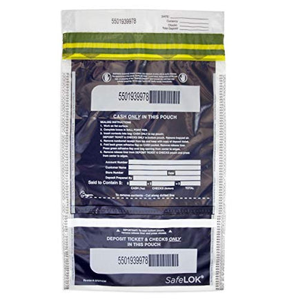 ControlTek SafeLok Vertical Twin Dual Deposit, 10"x15", Clear, Case of 500, Tamper-Evident Deposit Bags, Cash Currency Handling & Valuables, Tear-off Receipt + Large Barcodes 585092