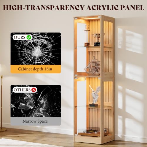 AMERLIFE 16-Inch RGB Glass Display Cabinet 70 H x 16 W x 16 D in - color: Wood, size: 16×16×70in