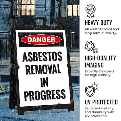 OSHA Danger Asbestos Removal in Progress Sidewalk Sign Kit, - size: 24x36 Inches, style: A-frame + 2 Panel Kit
