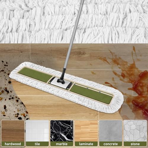 36" Commercial Dust Mop Pads Refills: Reusable Mop Head Replacement - color: Green White