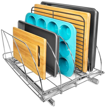 LYNK PROFESSIONAL® Pull Out Cookie Sheet Organizer for Cabinet – Baking Sheet Organizer – Sheet Pan Organizer - Lifetime Ltd. Warranty – 14” x 21” Deep Inside Cabinet, Chrome - size: 14w x 21d x 9.6h -inch