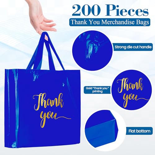Teling 200 Pcs Thank You Shopping Bags with Handle,Navy Blue - color: Navy Blue