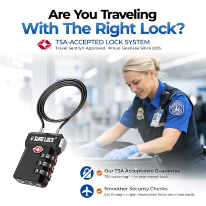 SURE LOCK 3 Digit TSA Approved Luggage Locks - color: EXTRA LONG CABLE, size: 15-Inch Long Cable