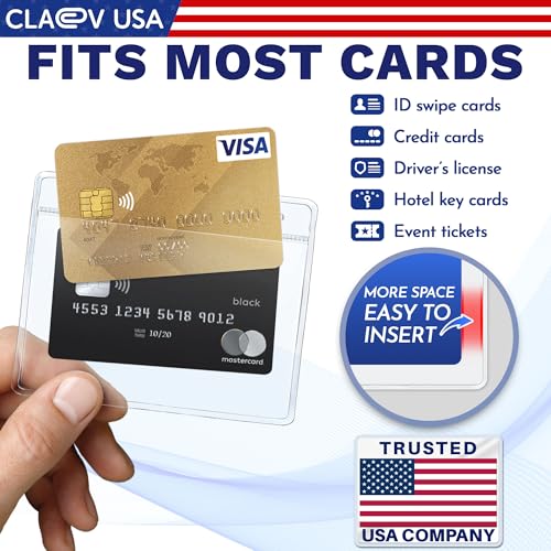 Claev - Horizontal ID Name Badge Holders - Clear, 4x3 Inch, 100 Pack - size: 100