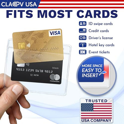Claev - Horizontal ID Name Badge Holders - Clear, 4x3 Inch, 500 Pack - size: 500