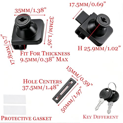 Black Glass Case Lock, 1.38x1.26 Inch Rectangle, 2 Sets, Keyed Different - color: Black, size: 1.38 x 1.26 Inch