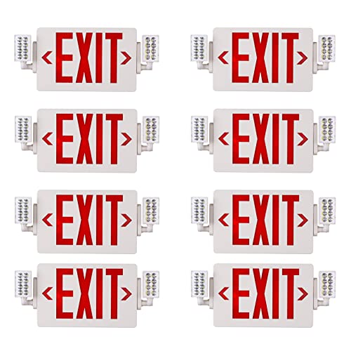 8 Packs UL Listed- Led Red Exit Sign Emergency Light Combo- Two LED Adjustable Head Emergency Exit Lights with Battery Backup- ABS Fire Resistance 120-277V-Double Face-Exit Sign for Business. - size: 8 Pack