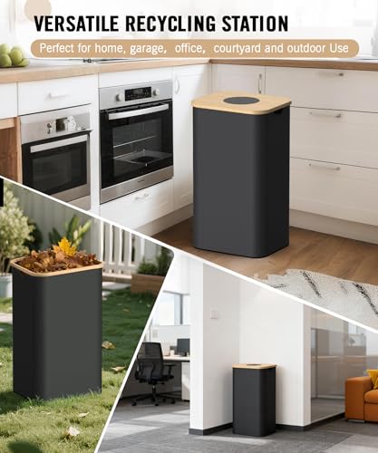 26 Gallon (100L) Recycling Bins for Kitchen with Bamboo lid, Black - color: Black