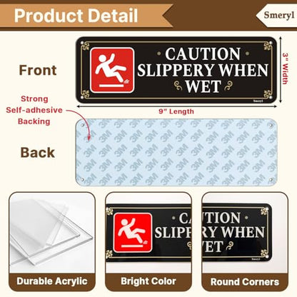 Caution Slippery When Wet Signs With Self-Adhesive Backing
