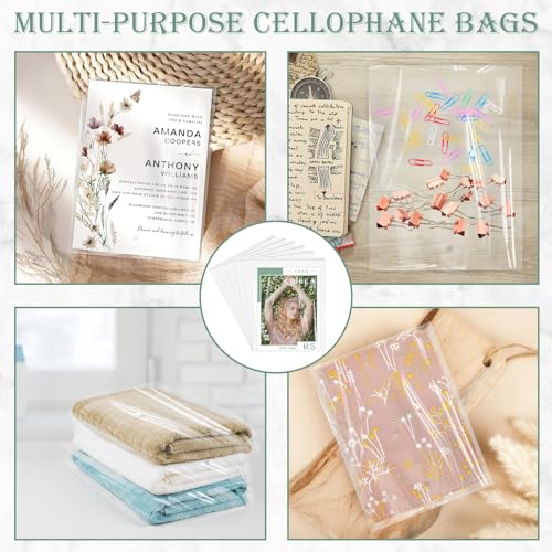 100 Pack 8x10" Clear Cellophane Bags for Shirts, Gift Wrapping, Artwork - size: 8x10 Inch
