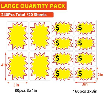 Garage Sale Stickers 2x3&3x4in 240 Pcs Removable Adhesive Price Tag Labels - size: 2x3/3x4