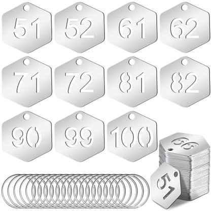 Yaocom 50 Pcs Hollowed Stainless Steel Number Tags - style: Hexagon, 51-100