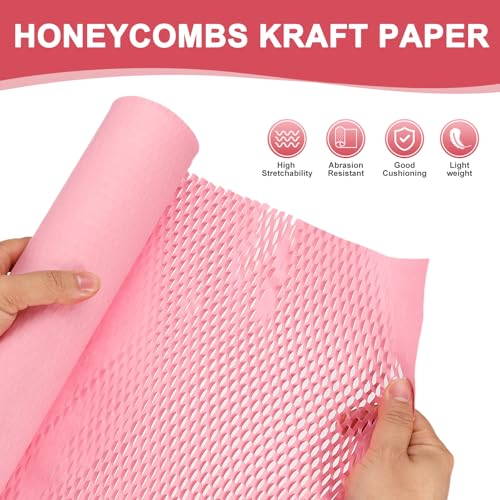 PATIKIL Honeycombs Packing Paper, 12" x 66' Honeycombs Cushioning Wrap Roll Kraft Wrapping Paper for Shipping Moving Wrapping Gifts, Pink - color: Pink, size: 12" x 66'