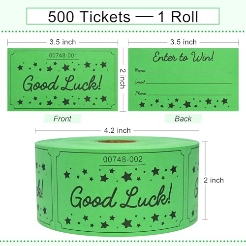 ESSENTIAL 500 Raffle Tickets, Good Luck Raffle Cards - color: Green, size: 3.5"x2"