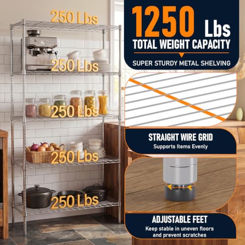FDW | 5-Tier Wire Shelf | 36" x 14" x 72" | Chrome - color: Chrome, size: 36×14×72
