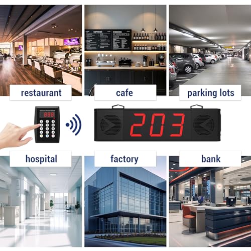Wireless Queue Calling System with Voice Broadcast Three-Digit Screen, Remote Control Keyboard Waiting Number System for Restaurant, Cafe, Hospital, Bank, Home, Bar (Plug in to Use) - color: BLACK 3
