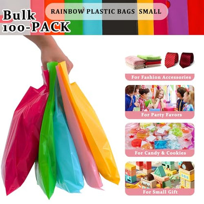 HOIIOH 100-Pack Pink Plastic Gift Bags with Handles, 9x12 In Goodie Bag - color: 100 Pack-9"x12" Pink Plastic Bags