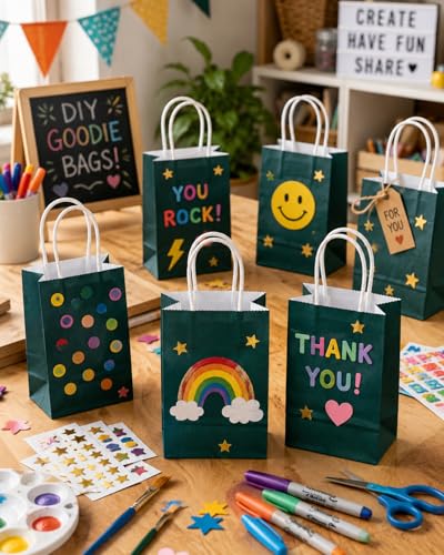 qiqee 24PCS Mini Gift Bag with Handles Bulk 4.5"x2.5"x6" Gift Bags Green Blue Bags Multiple Uses - color: Green Blue