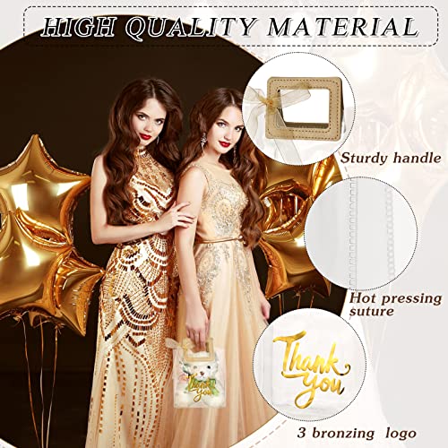 Sabary 12 Pcs Clear Gift Bag with Handle Thank You Gift Handbag, Gold - color: Gold