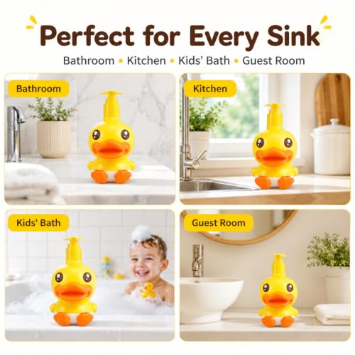 Plastic Cute Duck Soap Dispenser for Kid or Children with Pump - color: Yellow