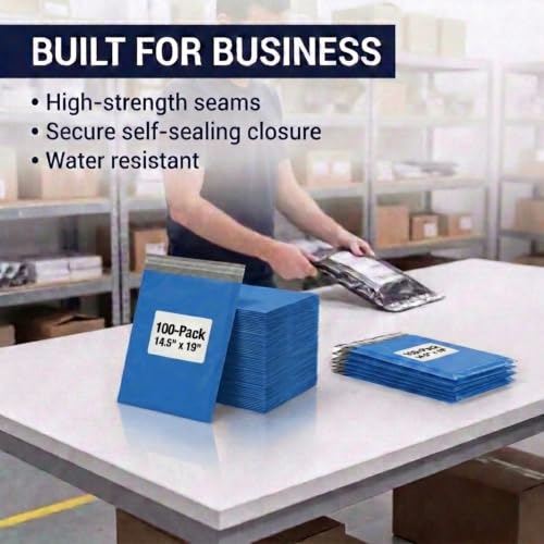 BOX USA Shipping Bags 14½ x 19 (100-Pack) Blue - Large Heavy Duty Self-Adhesive Envelope Poly Mailers for Packing - color: Blue