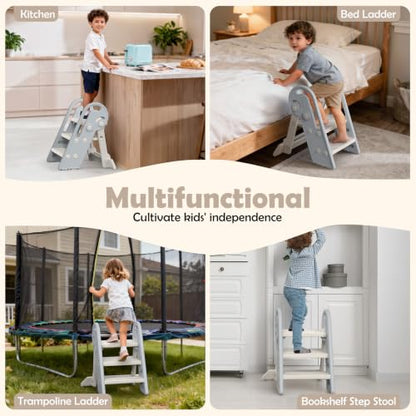 Onasti Adjustable Toddler Step Stool with Handles, Converts from 3-Step to 2-Step as Kids Grow, Non-Slip Safety Stool for Bathroom Sink, Kitchen Counter, Potty Training and Everyday Household Use-Grey - color: Silver Grey