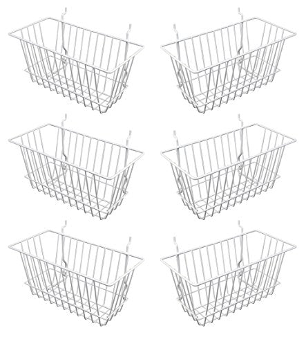 Econoco - White Multi-Fit Narrow Wire Basket for Slatwall, Pegboard or Gridwall (Set of 6) Metal Semi-Gloss Basket, White - color: White Finish