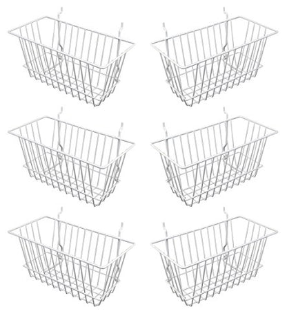 Econoco - White Multi-Fit Narrow Wire Basket for Slatwall, Pegboard or Gridwall (Set of 6) Metal Semi-Gloss Basket, White - color: White Finish