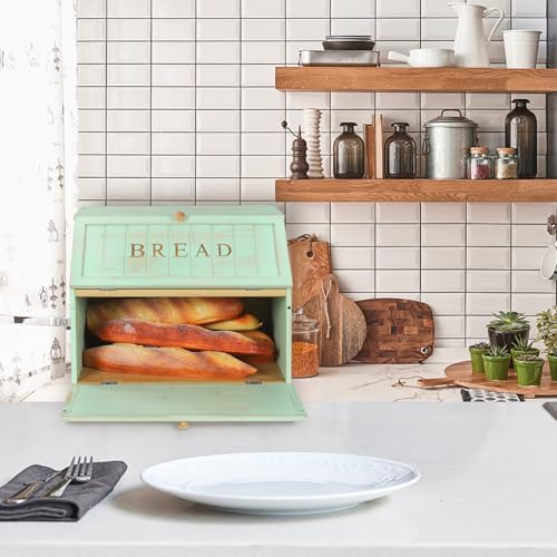 HOMEKOKO Retro Double Layer Large Bread Box for Kitchen Counter, Mint Green - color: Mint Green