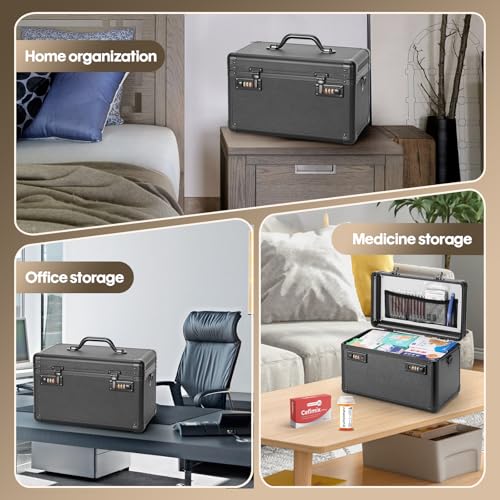 LOCKCURX Lock Box, Combination Storage Case, 13.4 x 8.2 x 7.6 Inch, Black - color: Black, size: Large