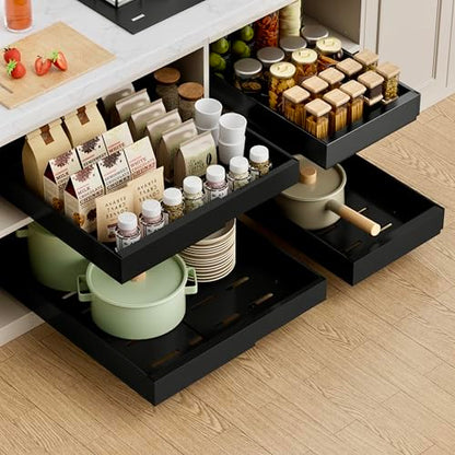 PAKETA 4 Pack Expandable Pull Out Cabinet Organizer,21" Deep - color: Black, size: 21"D X 9-14"W (4 Pack)