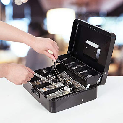 Cash Box with Money Tray and Combination Lock, Metal Money Box for Cash Register, Tiered Lock Box for Money 11.8" x 9.4" x 3.54" Black - color: Black with Combination Lock