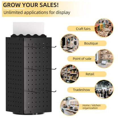 Urban Deco 360° Rotating Pegboard Display Stand - 24 Hooks, Signage, Black - color: Black