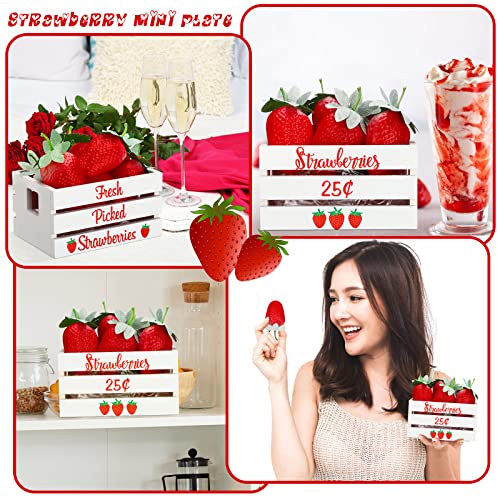 Maitys Mini Strawberry Table Decor, Wooden Crate with 8 Faux Strawberries