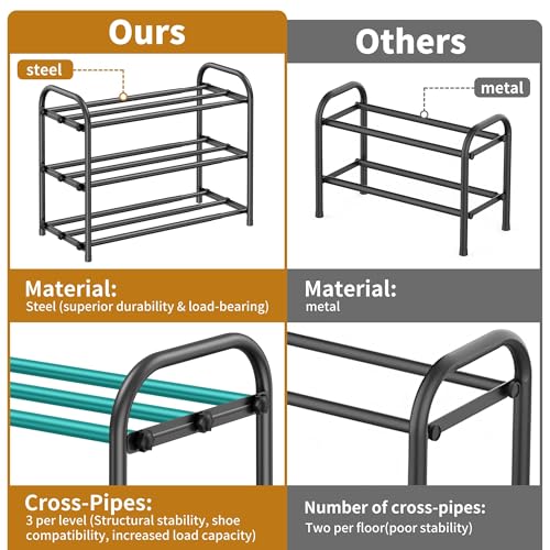 Hleelomi 3-Tier Metal Expandable Shoe Rack for Closet and Entryway Black - color: Black, size: 3-Tier