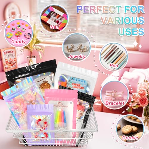 ANZNKU 100PCS Holographic Mylar Bags, Resealable Smell Proof 2.4x3.9 - color: 5 Colors, size: 2.4 x 3.9 Inch