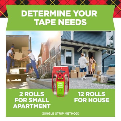 Scotch Sure Start Packing Tape, Clear, Quiet Unwind and Easy Start, 1.88 in. x 22.2 yd., 6 Tape Rolls with Dispensers (Pack of 6) - size: 6 Rolls (Pack of 6)