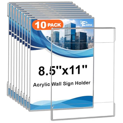 EHWINE Acrylic Sign Holder 8.5 x 11 Wall Mount, 10 Pack Clear Flyer Holders