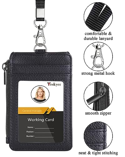 Teskyer ID Badge Holder with Lanyard, Lanyard Wallet, Lychee Black - color: Lichee Black, size: 3.1" x 4.7"