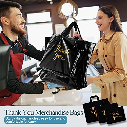 Teling 200 Pcs Thank You Shopping Bags with Handle,Black - color: Black