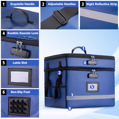EXLIFBAG Fireproof File Organizer with Lock, 2 Layer - color: Blue, size: 2 Layer