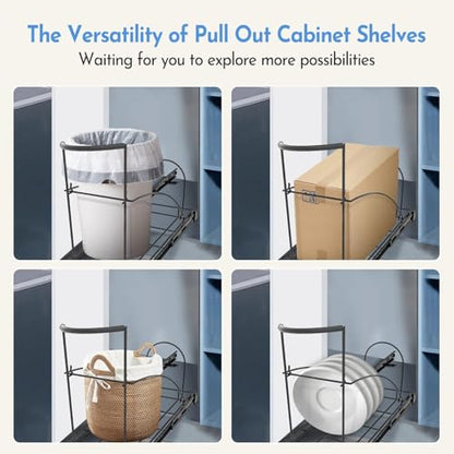Pull Out Trash Can Under Cabinet, Heavy Duty Under Sink Organizer, Black
