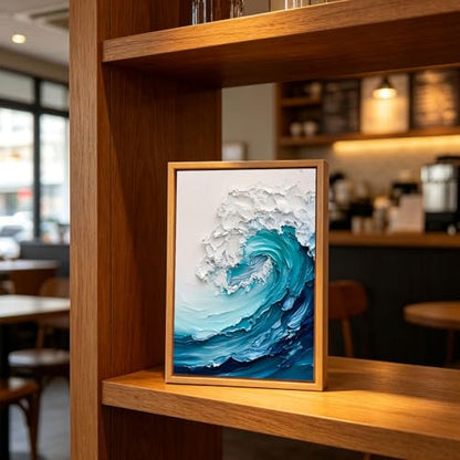 Blue Ocean Wave Nautical Wooden Box Sign Wall Art 8x12 Inch - color: Blue Wave Art