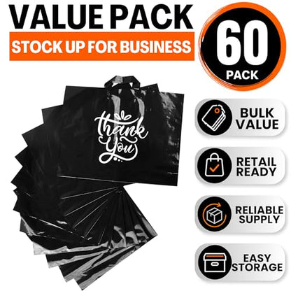 19x15 Large Thank You Bags for Small Business - Shopping Bags with Handles - color: Black