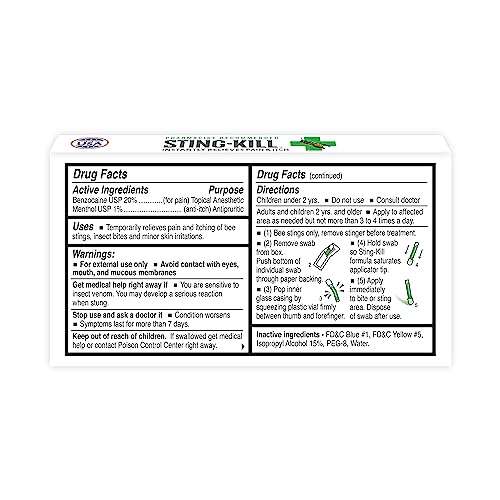 Sting-kill Anesthetic Swabs, Bee Sting & Bug Bite Relief, 10-Count